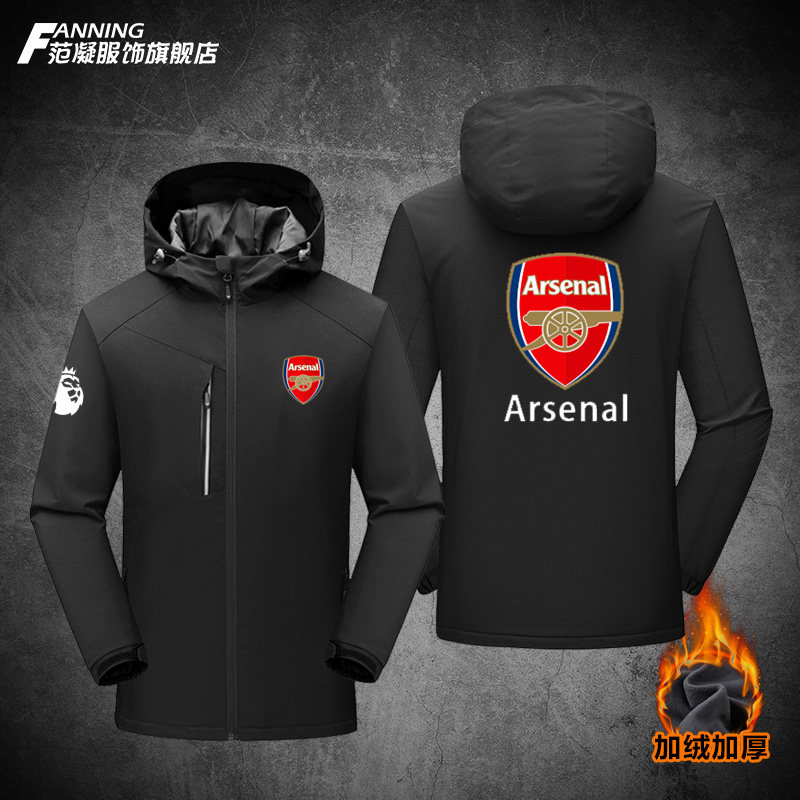 阿森纳足球俱乐部球迷周边英超Arsenal男女户外冲锋衣外套冬加绒