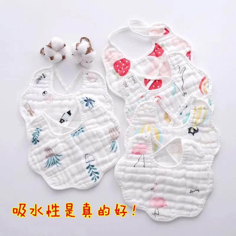 口水巾纯棉纱布新生儿防吐奶围嘴吸水透气超柔男女宝宝围兜系带冬