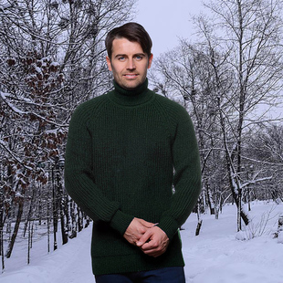 粗线套头打底衫 冬季 毛线衣5XL大码 高领毛衣怀旧手织纯色长袖 男装