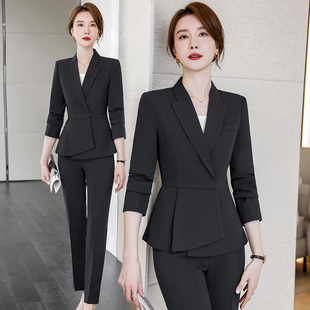 黑色西装套装女高端气质职业正装春秋长袖西服外套酒店经理工作服