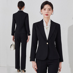 黑色西装套装女面试职业正装高级感小个子气质修身西服外套工作服