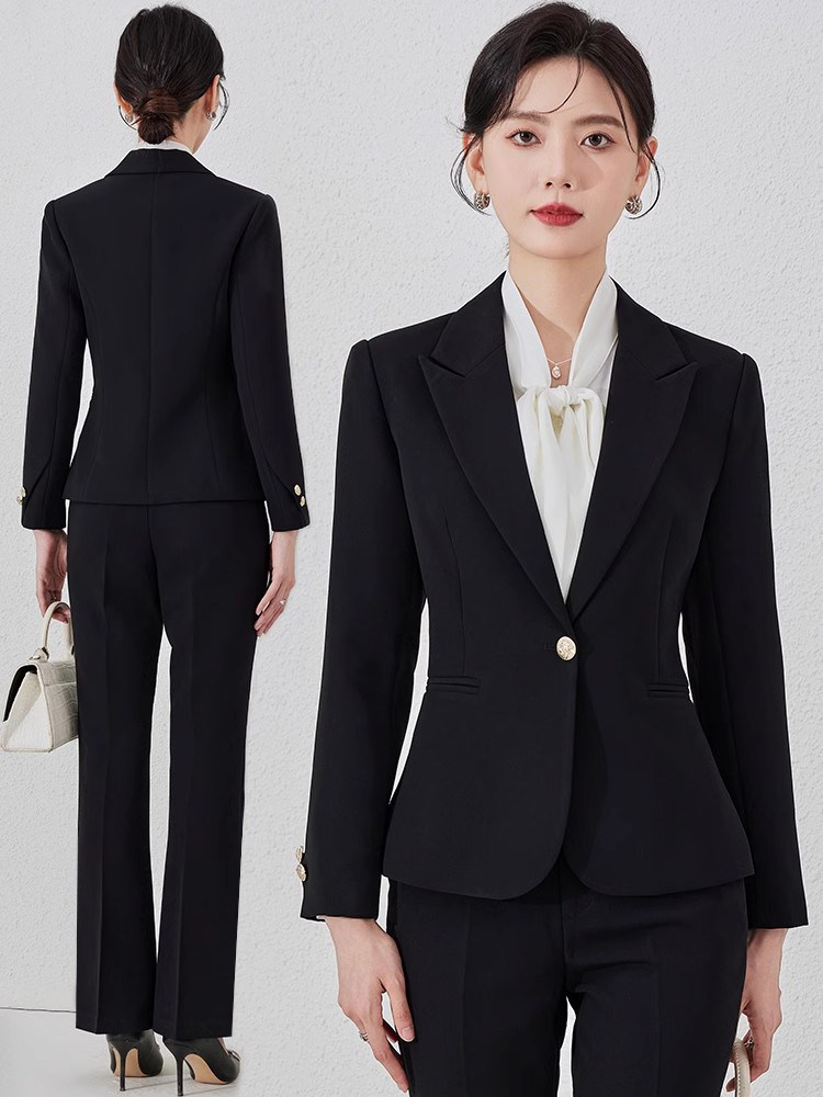 黑色西装女士面试套装职业正装高端小巧优雅的西装夹克工装裤