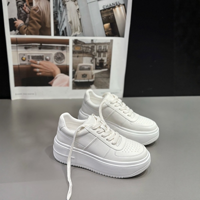 ido新款真皮系带增高小白鞋女