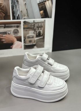 欧洲站IDO春款2026新款女鞋做旧厚底魔术贴小白鞋女轻底松糕板鞋