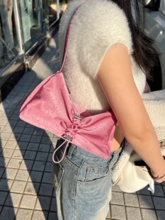 韩系 antiqueJEY 东大门小众设计款韩版抽绳褶皱蝴蝶结腋下包女包