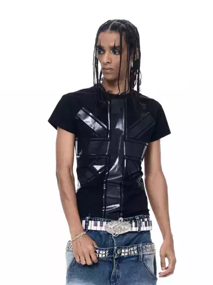 Fourth3Ex Light Sublimation Cross Print Crew Neck Short Sleeve Men's 2026 Summer Black Regular Shoulder T-Shirt for Men and Women