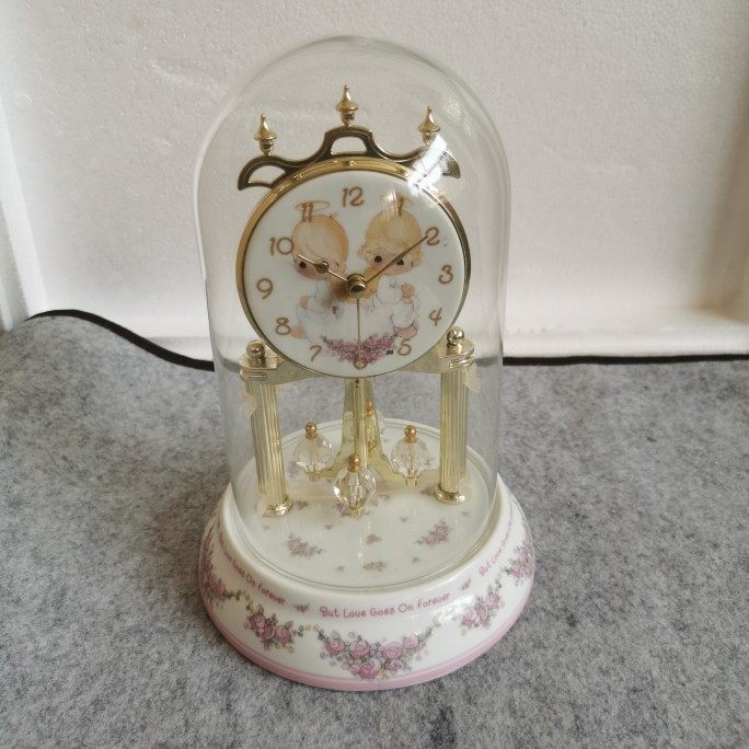 西洋时钟台钟小座钟电池款石英钟家居摆件陶瓷钟表玻璃钟罩典雅