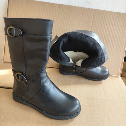 5302库存平底骑士靴冬季加绒保暖女靴侧拉链真皮平底马丁靴中筒靴