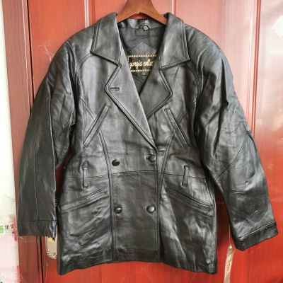 库存真皮皮衣男西装领头层牛皮风衣中长款宽松休闲落肩袖夹克外套