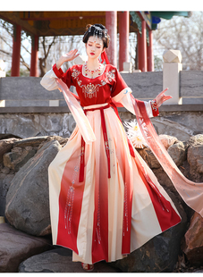 出租汉服敦煌风坦领半臂齐腰襦裙七夕中秋舞蹈演出古装女整套出租