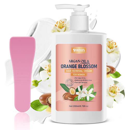 Hair Removal Cream跨境SUMAX200ml白色按压瓶 身体脱毛膏+刮板