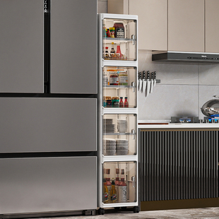 夹缝厨房置物架极窄小立柜子一体靠墙边缝隙储物架家用餐边收纳柜