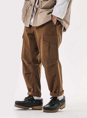 ASHFIRE2022SS多口袋椎感九分裤户外多口袋工装裤男军绿色阔腿裤