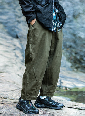 ASHFIRE2021AW多口袋宽松阔腿可调节长裤黑直筒休闲工装裤男户外