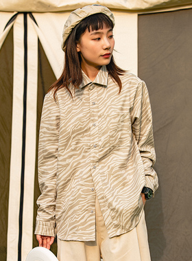 ASHFIRE秋季满印暗纹衬衫男日系潮流男女款长袖衬衣休闲情侣外套