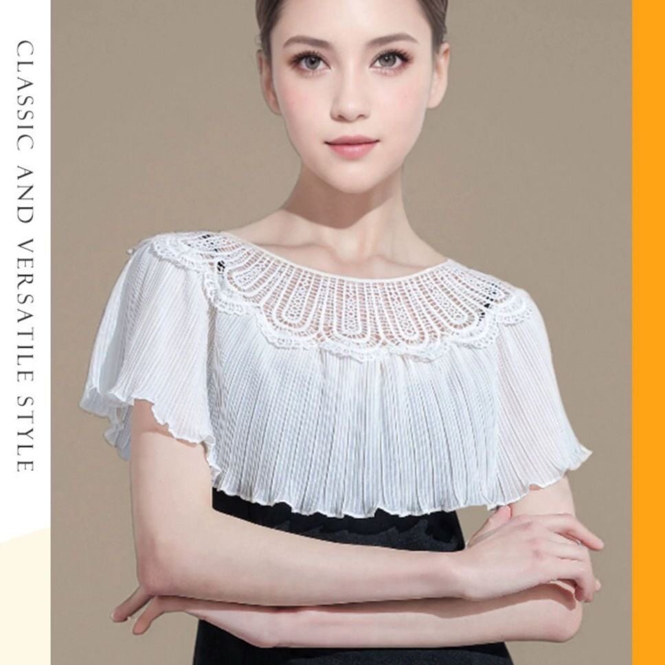 雪纺斗篷披肩外搭小坎肩镂空花边领套头小披肩女夏百搭超短款罩衫