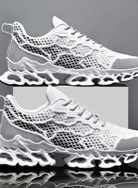 春季2025新款透气飞织网面潮流白色休闲运动鞋子潮鞋减震跑鞋男鞋