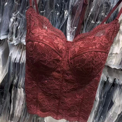 6100秋冬新款性感法式蕾丝吊带女马甲线磨毛带胸垫固定杯洋气背心