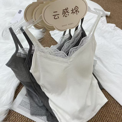 两条39妃子纪6870云感棉吊带背心女春夏新款蕾丝拼接一体式免穿