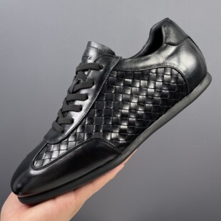 板鞋男夏季透气编织皮男士运动休闲鞋头层牛皮百搭鞋子男款平潮鞋