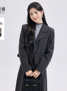 达佳诗灰色毛呢西装套装女高级感大学生面试答辩冬季加厚西服套裙