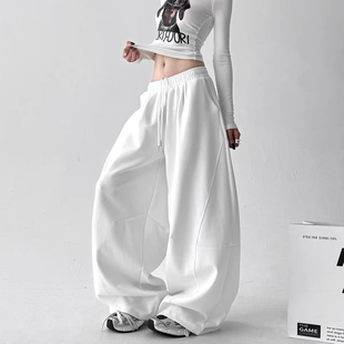 白色运动裤女2026春装新款韩版宽松街舞潮酷百搭休闲裤高腰阔腿裤