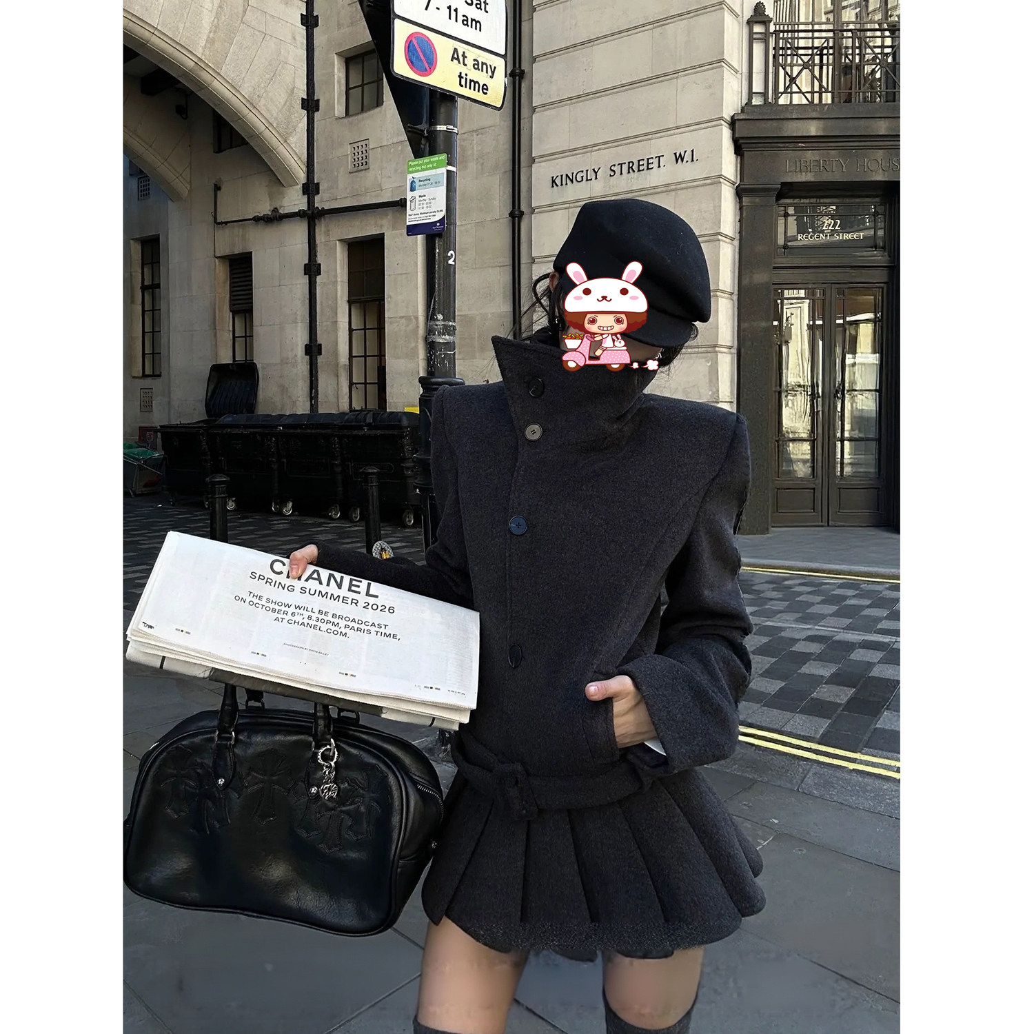 好韩甜WANRDE EEDG 灰色立领毛呢外套小个子修身收腰短款呢子大衣