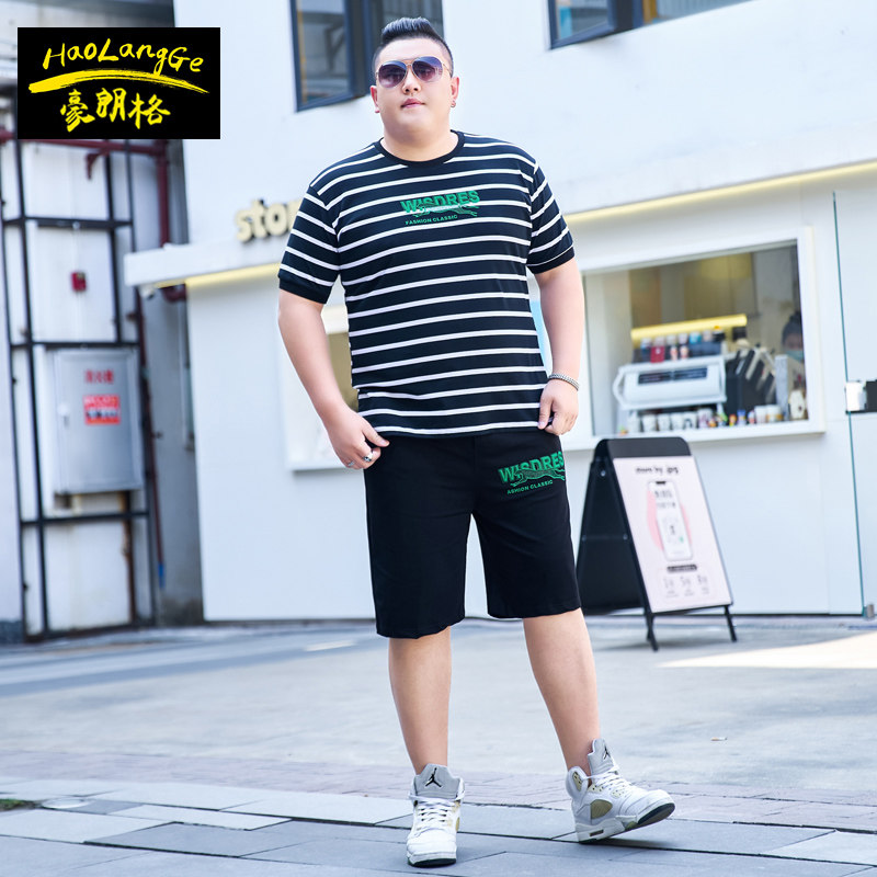 潮牌大码男装短袖T恤套装加肥加大潮胖子肥佬宽松夏季两件装XXXXL