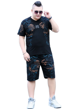 胖子男装夏季潮流休闲肥佬两件套