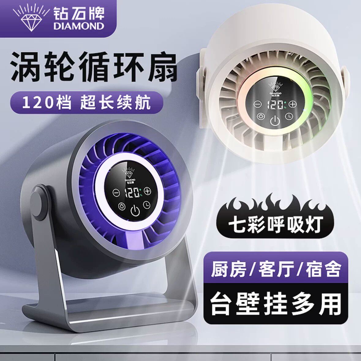 钻石牌桌面厨房户外风扇涡轮强力挂壁扇家用循环扇台式电扇小风扇