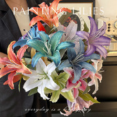 50cm长枝油画色百合花假花仿真花客厅电视柜花艺餐桌花插花摆件