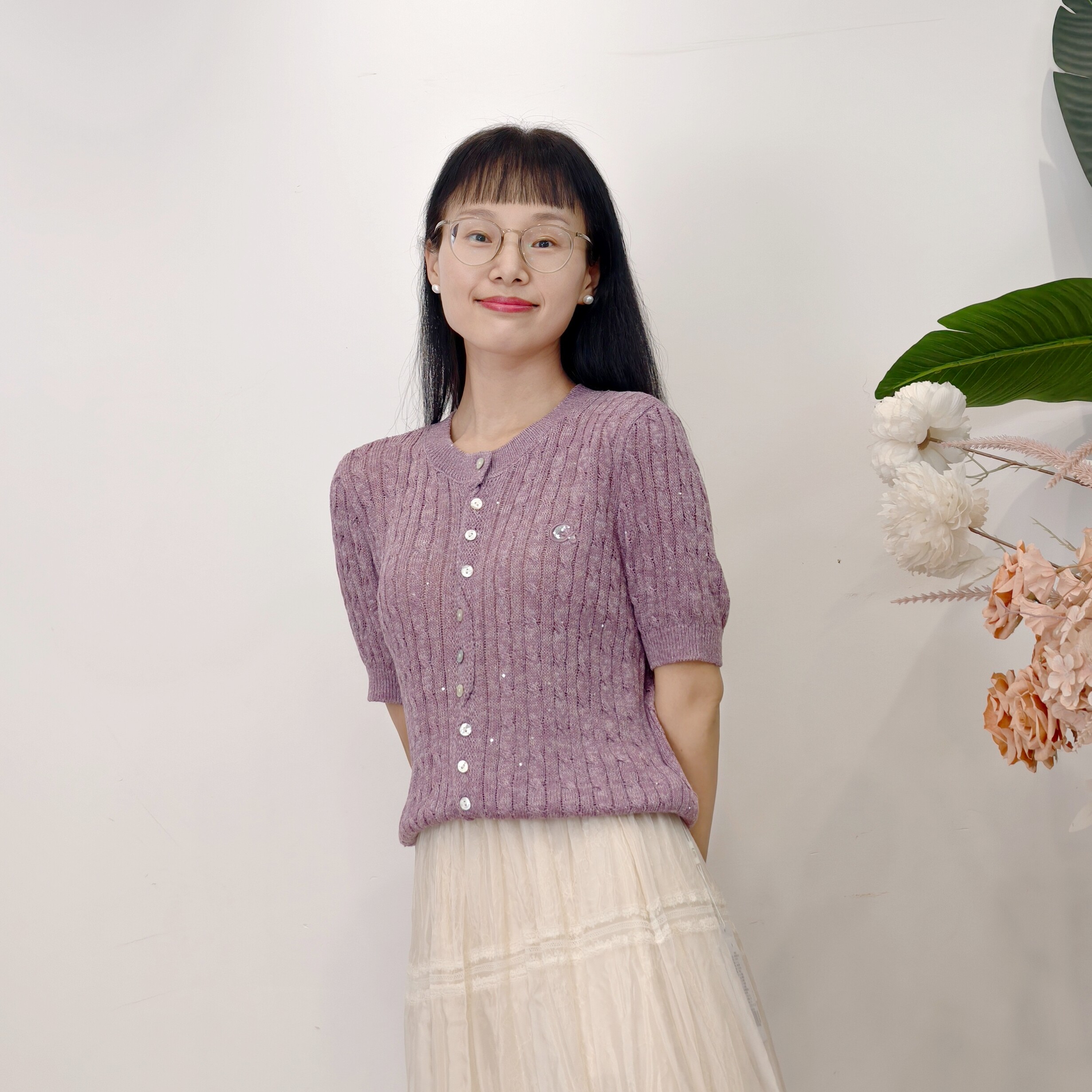 可路莎专柜253075春秋减龄小香风针织短袖麻花亮片开衫