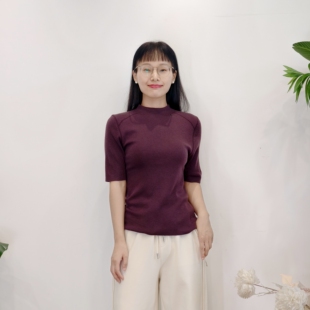 可路莎专柜253013春秋半高领修身针织衫短袖女百搭纯色内搭