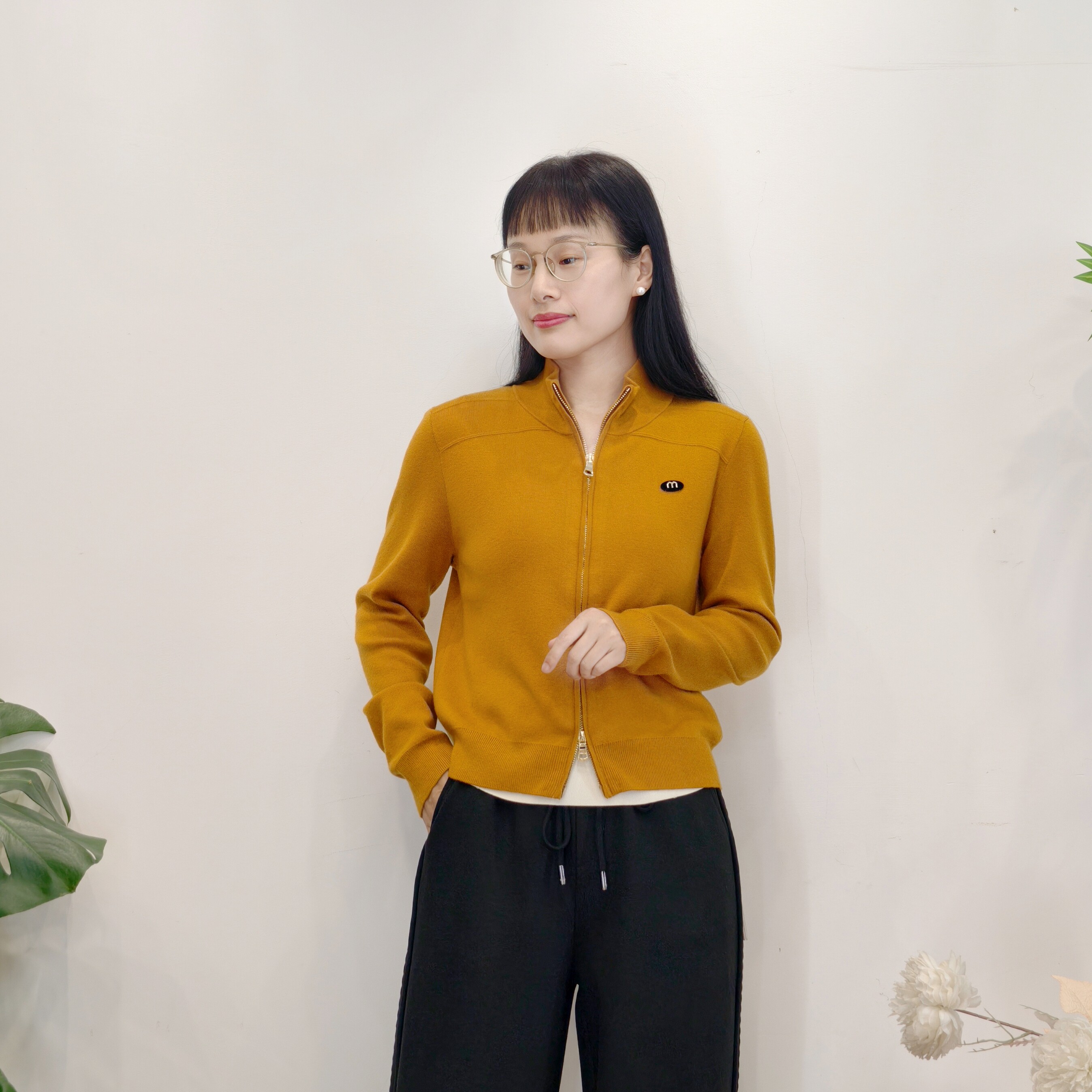可路莎专柜253127春秋简约修身双头拉链卫衣式针织开衫外套女图片