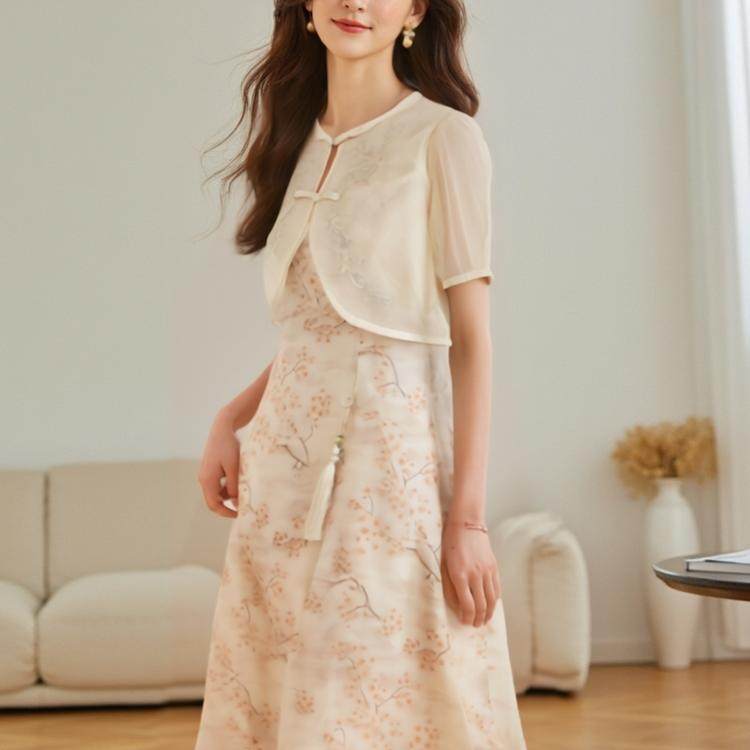 可路莎专柜242316夏新中式绣花天丝外披两件套内搭碎花吊带连衣裙,女装/女士精品,时尚套装,淘宝优惠券,粉丝福利购,淘宝优惠卷