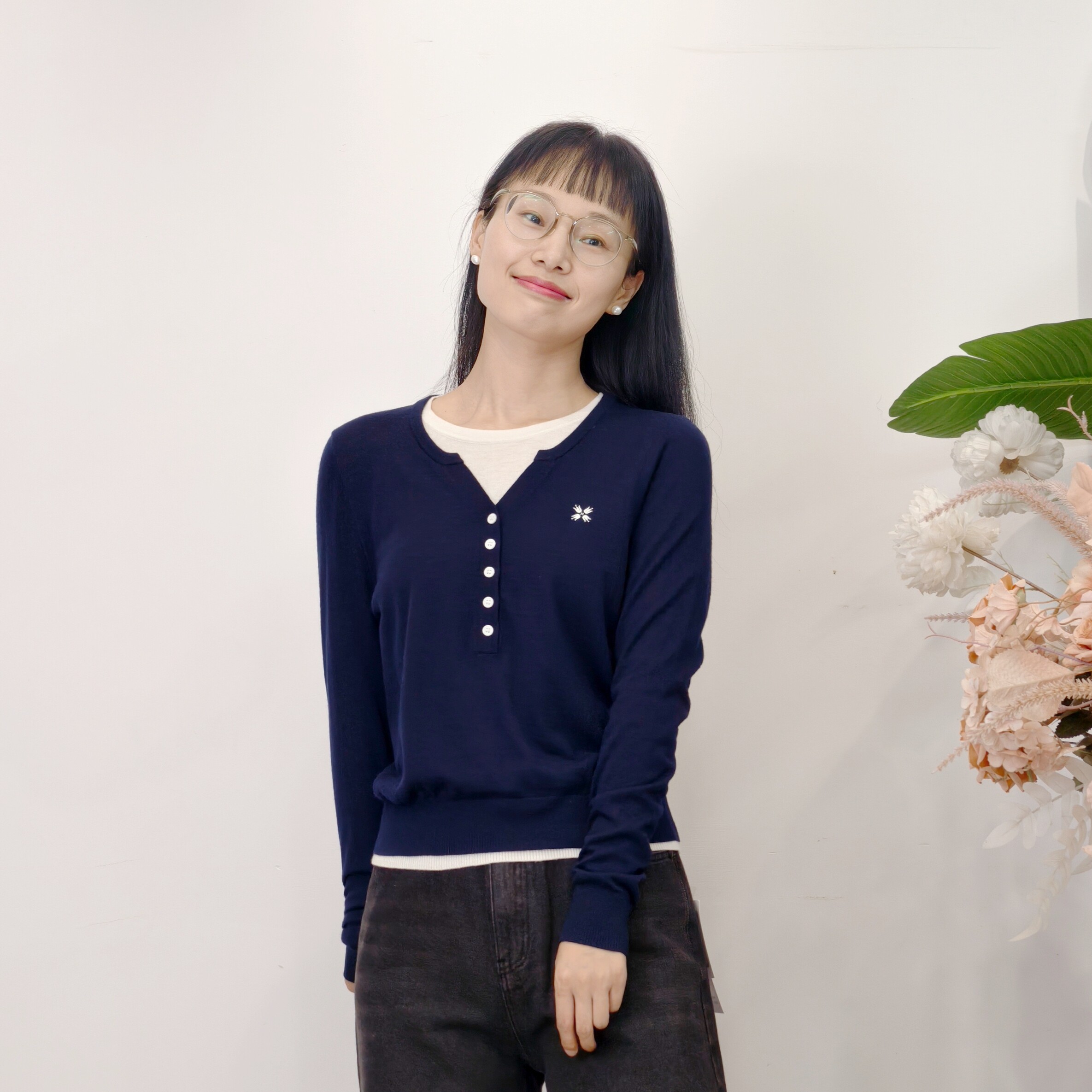 可路莎专柜253085春秋修身假两件针织衫女撞色拼接长袖毛衫图片