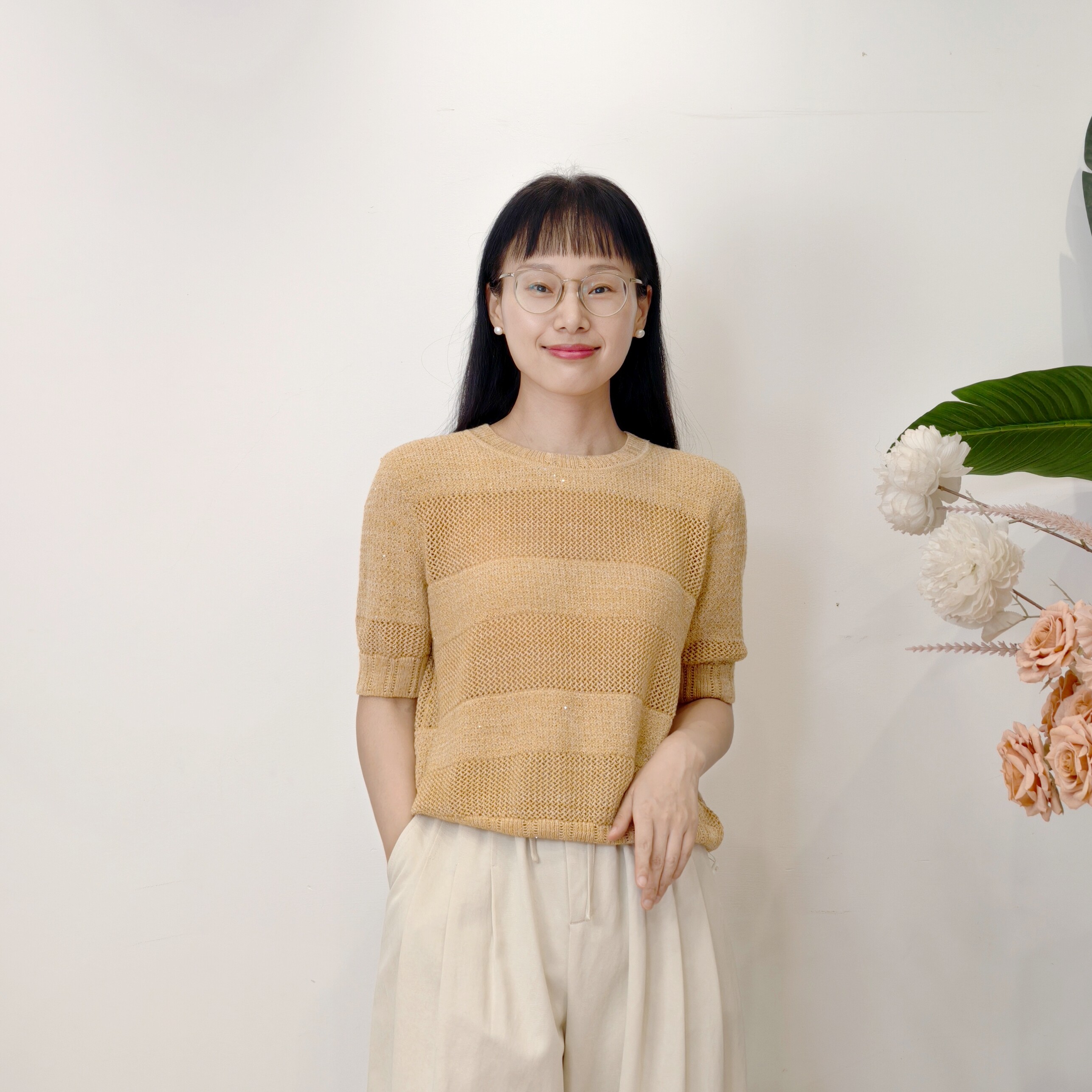 可路莎专柜253115春秋休闲圆领双色亮片套装针织衫中袖毛衫女图片