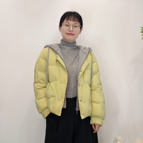 可路莎专柜257400冬季拼接针织帽假两件短款羽绒服女
