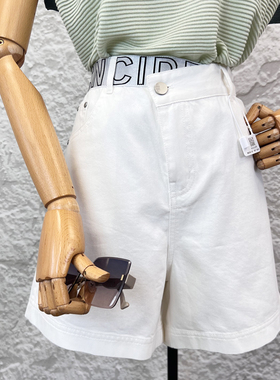 可路莎专柜232492休闲牛仔短裤女夏季新品拼接字母腰阔腿裤