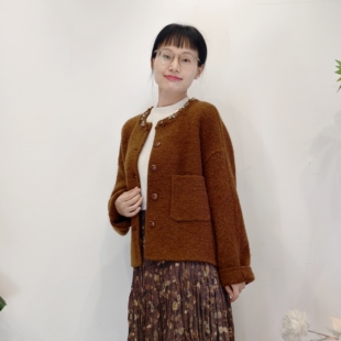 可路莎专柜258511秋冬领口钉珠茧型休闲短款双面呢大衣