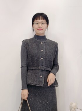 可路莎专柜254339A秋冬气质优雅小香风亮片马甲女腰带收腰马夹