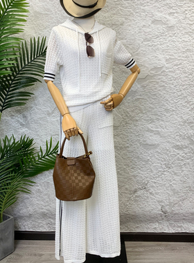 可路莎夏季新品C92414休闲百搭镂空钩花编织针织连帽套装女