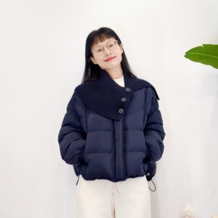 可路莎专柜257408冬季拼接不规则针织领短款羽绒服女