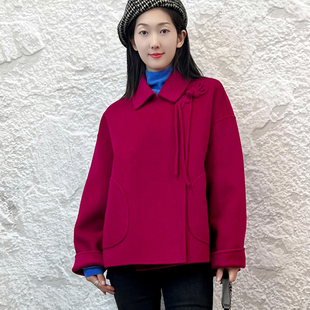 可路莎专柜秋冬新品 羊绒短大衣 C228912复古盘扣双面呢宽松A版