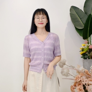 上衣 女气质短袖 可路莎专柜252331夏季 温柔风渐变针织开衫