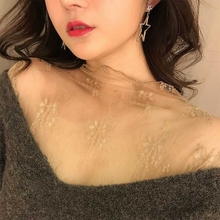 韩版高领透明网纱打底衫女春秋新款内搭性感蕾丝长袖上衣