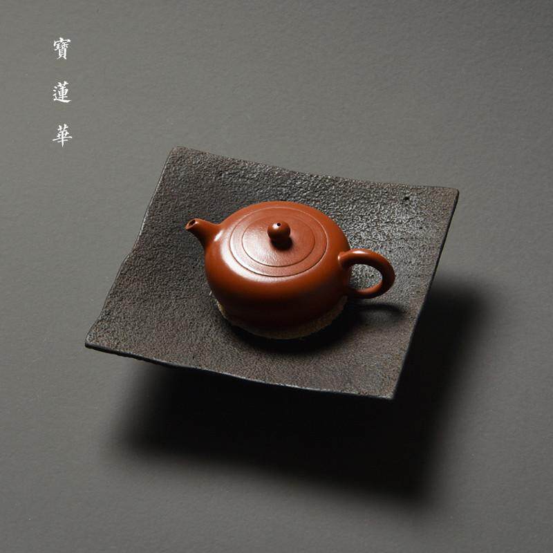 瓦片天然玄武岩石壶承石茶盘点心海养石泡茶茶托盘壶干托盘石台