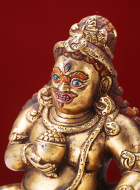 西藏式纯铜5寸黑财神黄红像佛供奉摆件精品全身家用装物尼泊尔风