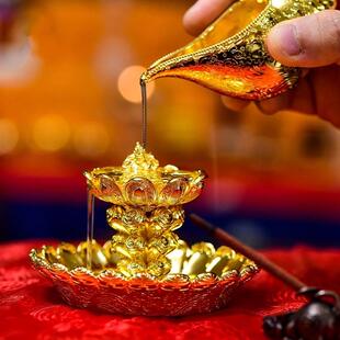 藏式财神水供套装黄铜镀金水财神海螺摆件密宗水陆供奉家用聚宝盆