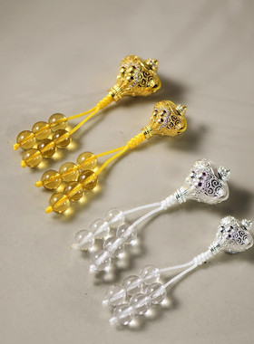 藏式s925纯银海螺佛头藏式纯银星月菩提佛珠三通宝瓶文玩手串配饰